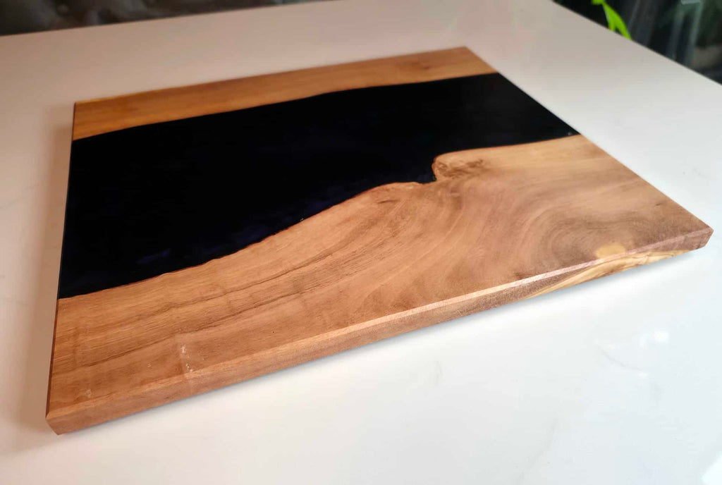 Dark Shimmering Blue Epoxy & Olivewood Serving Board
