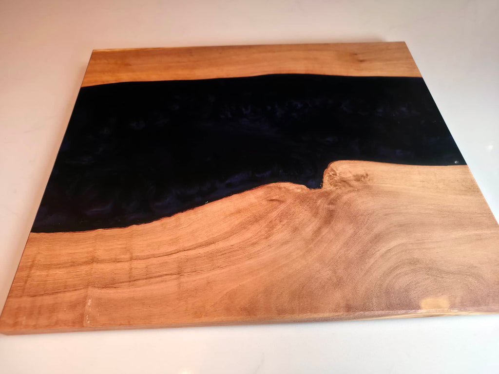 Dark Shimmering Blue Epoxy & Olivewood Serving Board