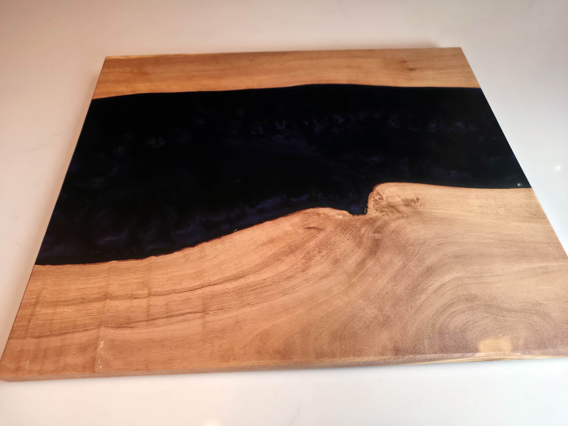 Dark Shimmering Blue Epoxy & Olivewood Serving Board