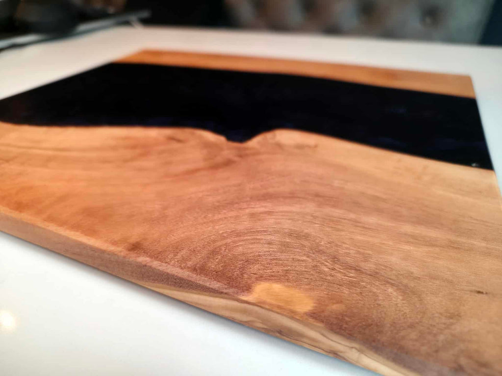 Dark Shimmering Blue Epoxy & Olivewood Serving Board
