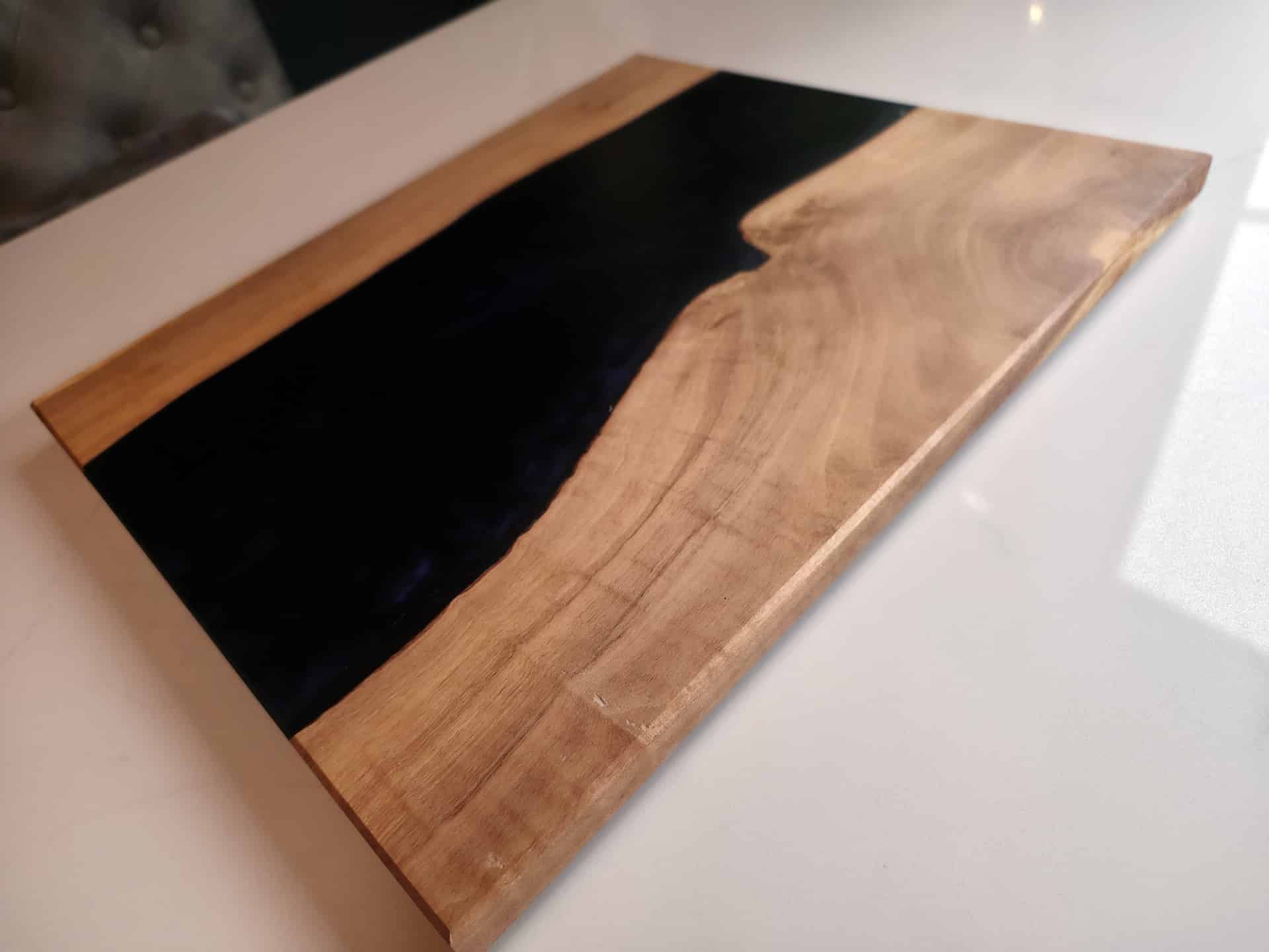 Dark Shimmering Blue Epoxy & Olivewood Serving Board