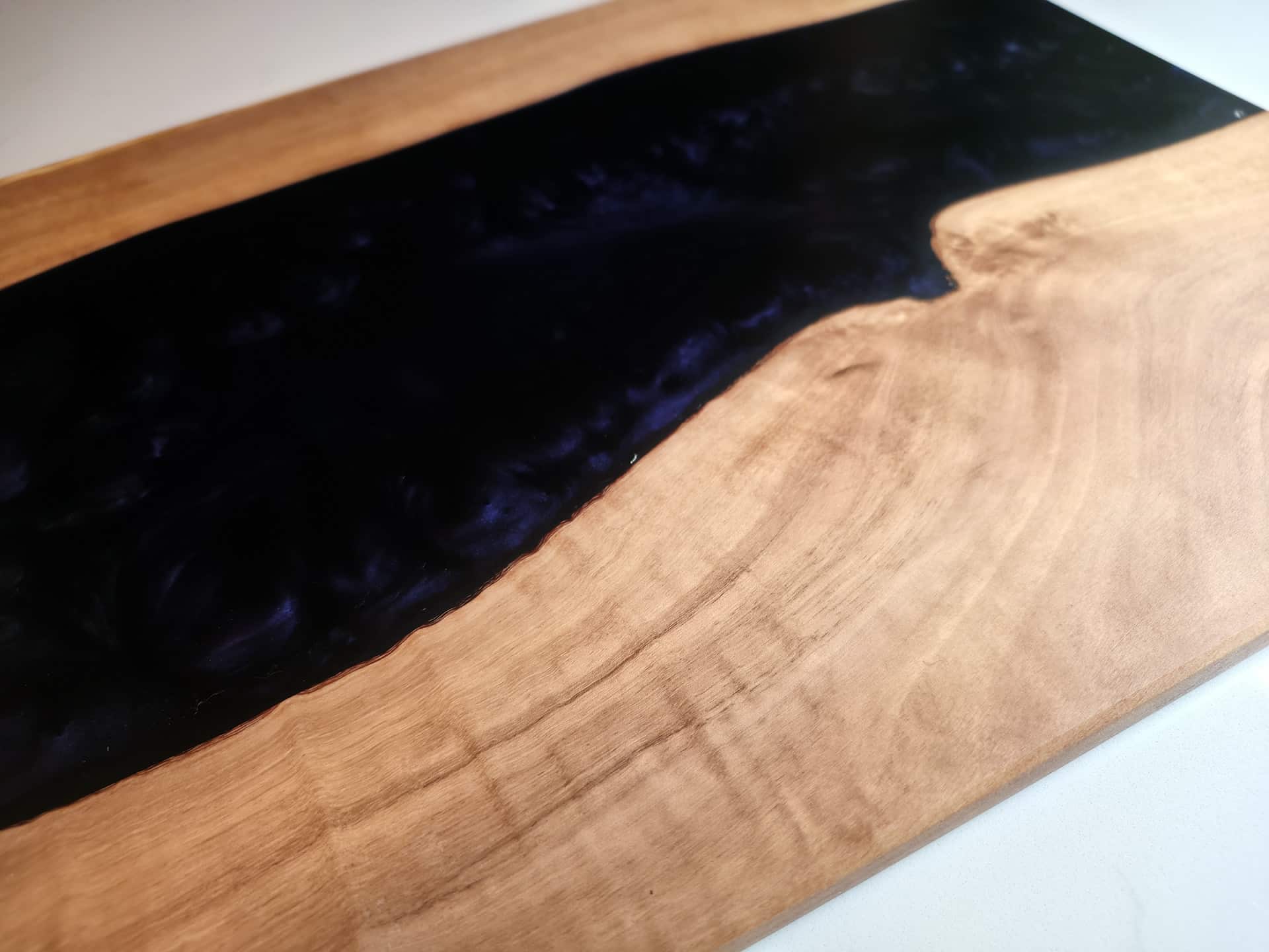 Dark Shimmering Blue Epoxy & Olivewood Serving Board